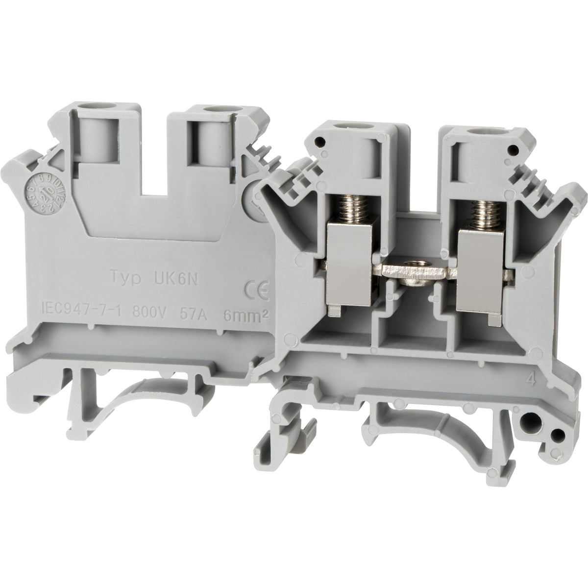 Bloque De Terminales Para Carril DIN UK6N - 800V, 57A, Para Cables De 6 Mm², Material Ignífugo, Pack De 5 Unidades