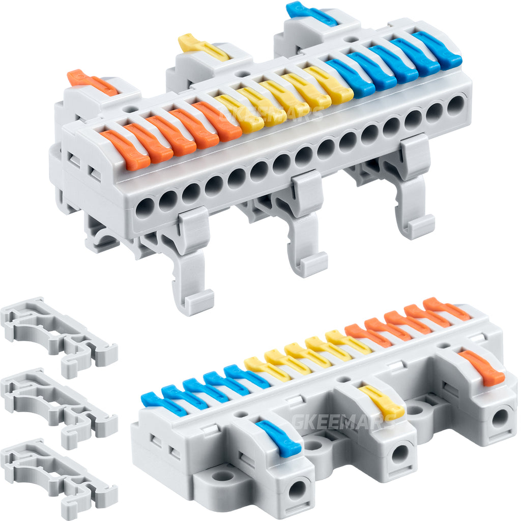Dim Connectors Din Rail Terminal Block 10-Pack DIN Terminal Block Connectors - Lever ...