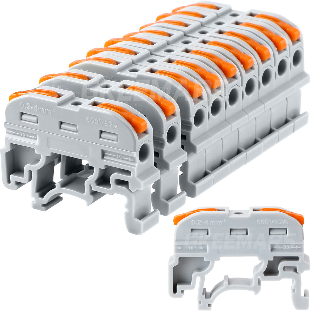 thumbnail image 2 of Lever Nut Wire Connectors - 3-Port PCT-213 Terminal Blocks, 100 Pack Grey DIN Rail Mount 2 of 3