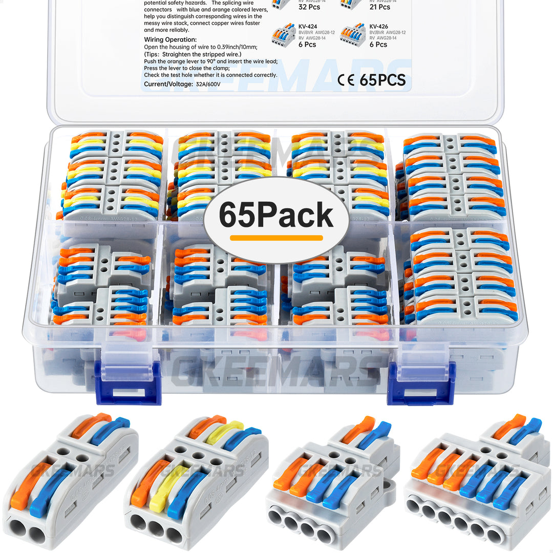 WAGO Lever-Nut Assortment – 10x 2-Port, 10x 3-Port, 5x 5-Port Connectors For 12-24 AWG Wire